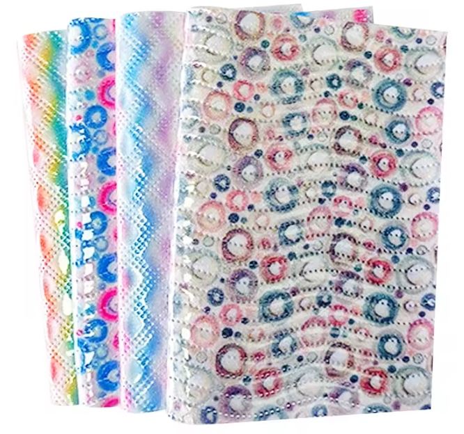 Crystal Rainbow Circle Embossed Design Faux Leather For Making Bags Crafts