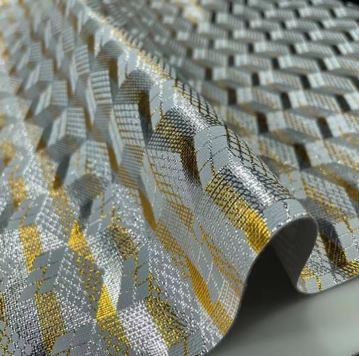 Rexine 0.7mm Line Texture Foiled Pattern Metal Embossed Synthetic Leather For Decorate Bags